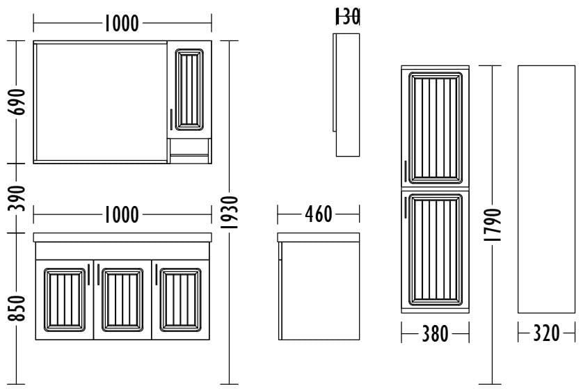 GOLD BANYOGOLD BANYO ARİA 100 ANTRASİT BANYO DOLABI (ALT/ÜST MODÜL/13100)