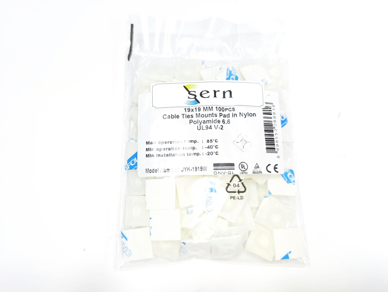 19mmX19mm Yapışkanlı Beyaz Plastik Kroşe - 1 Paket - 100Adet 