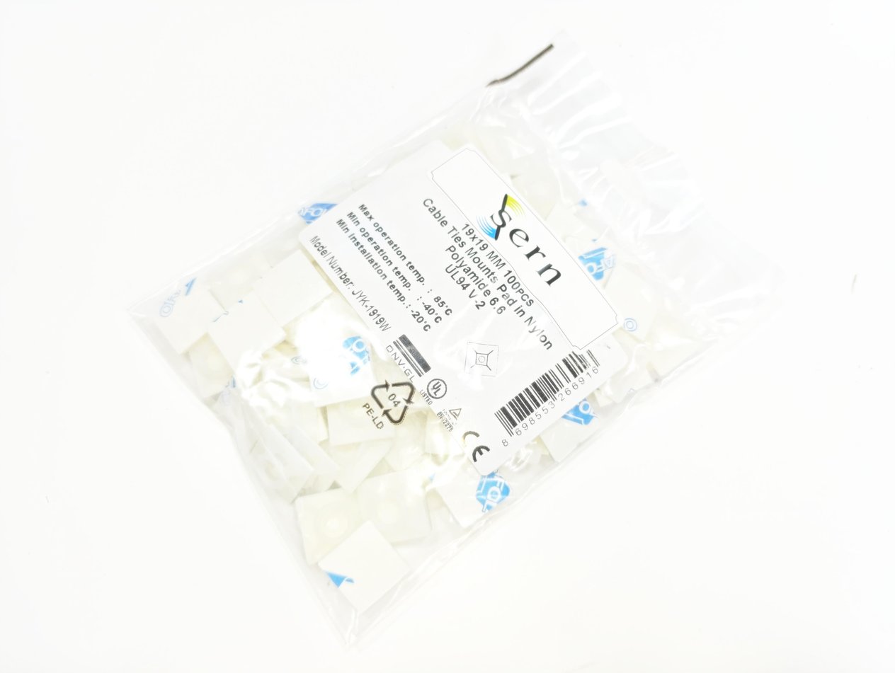 19mmX19mm Yapışkanlı Beyaz Plastik Kroşe - 1 Paket - 100Adet 