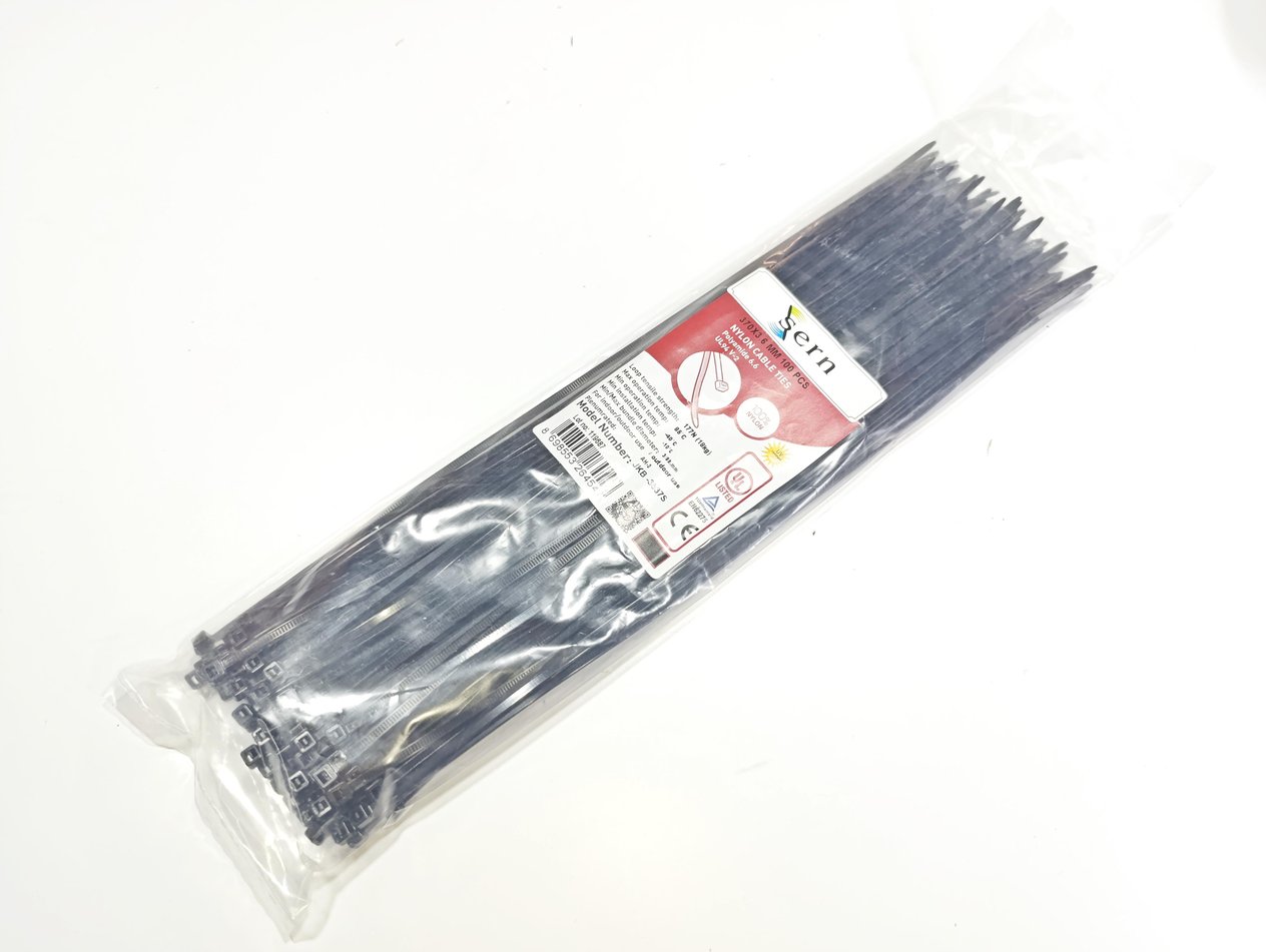 37cm boy 3,6mm kalınlık Standart Siyah Kablo Bağı Plastik Kelepçe - 1 Paket - 100Adet 