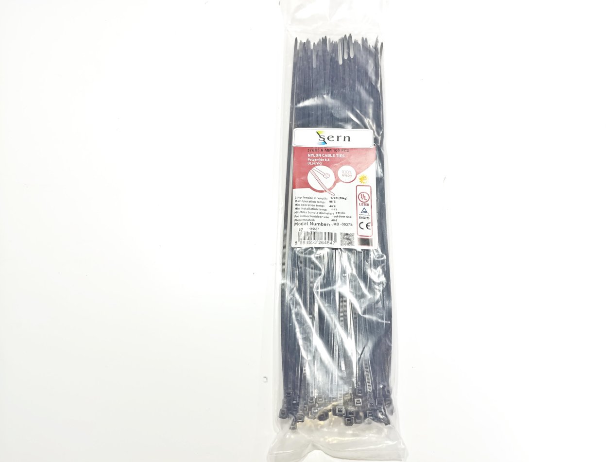 37cm boy 3,6mm kalınlık Standart Siyah Kablo Bağı Plastik Kelepçe - 1 Paket - 100Adet 