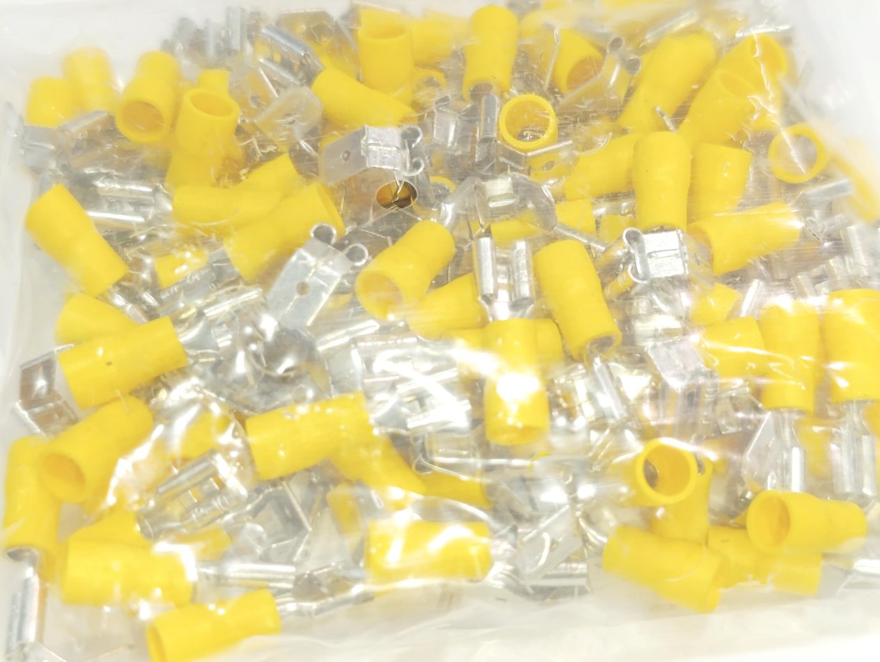 Erkek / Dişi Geri Dönüşüm Terminali 0,8x6,35 Soket İzoleli Sarı Renk (4x6mm² ) - 1 Paket - 100Adet 