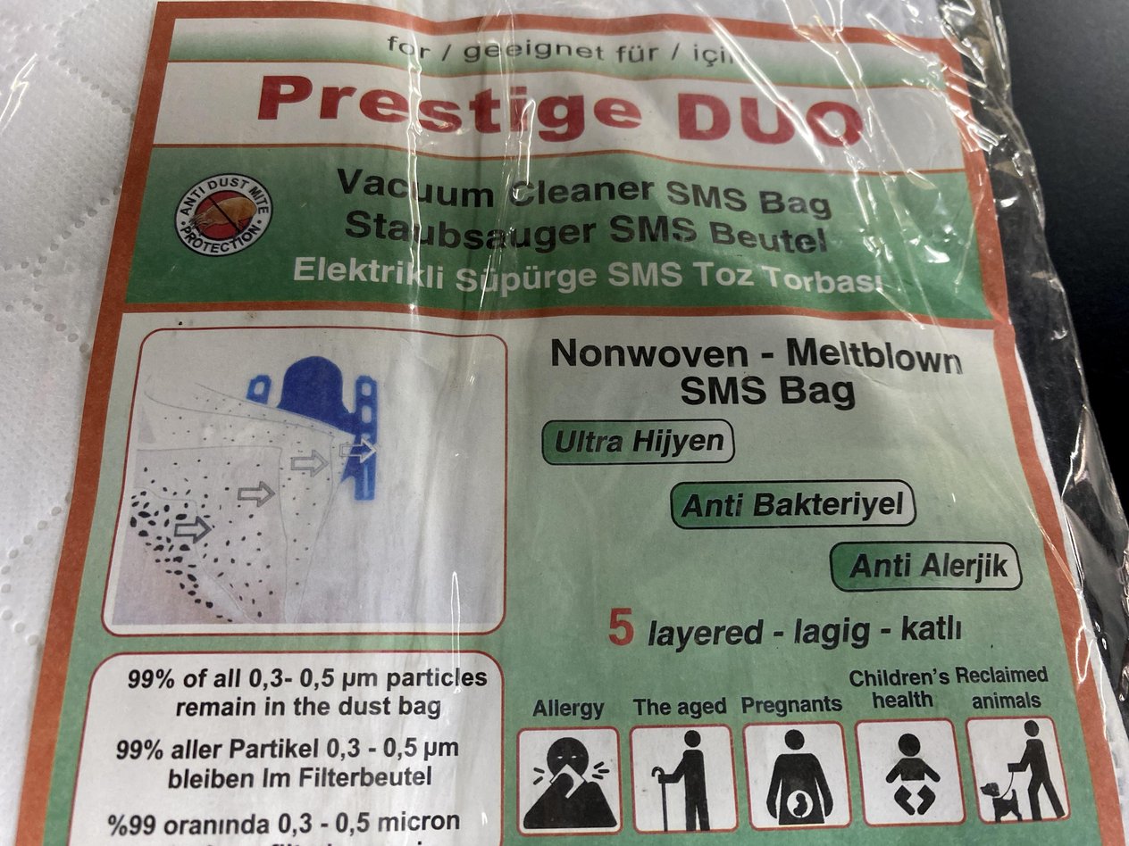Fakir Prestige Duo Modele Uyumlu SMS Sentetik Elektrikli Süpürge Toz Torbası (5'li Paket) 
