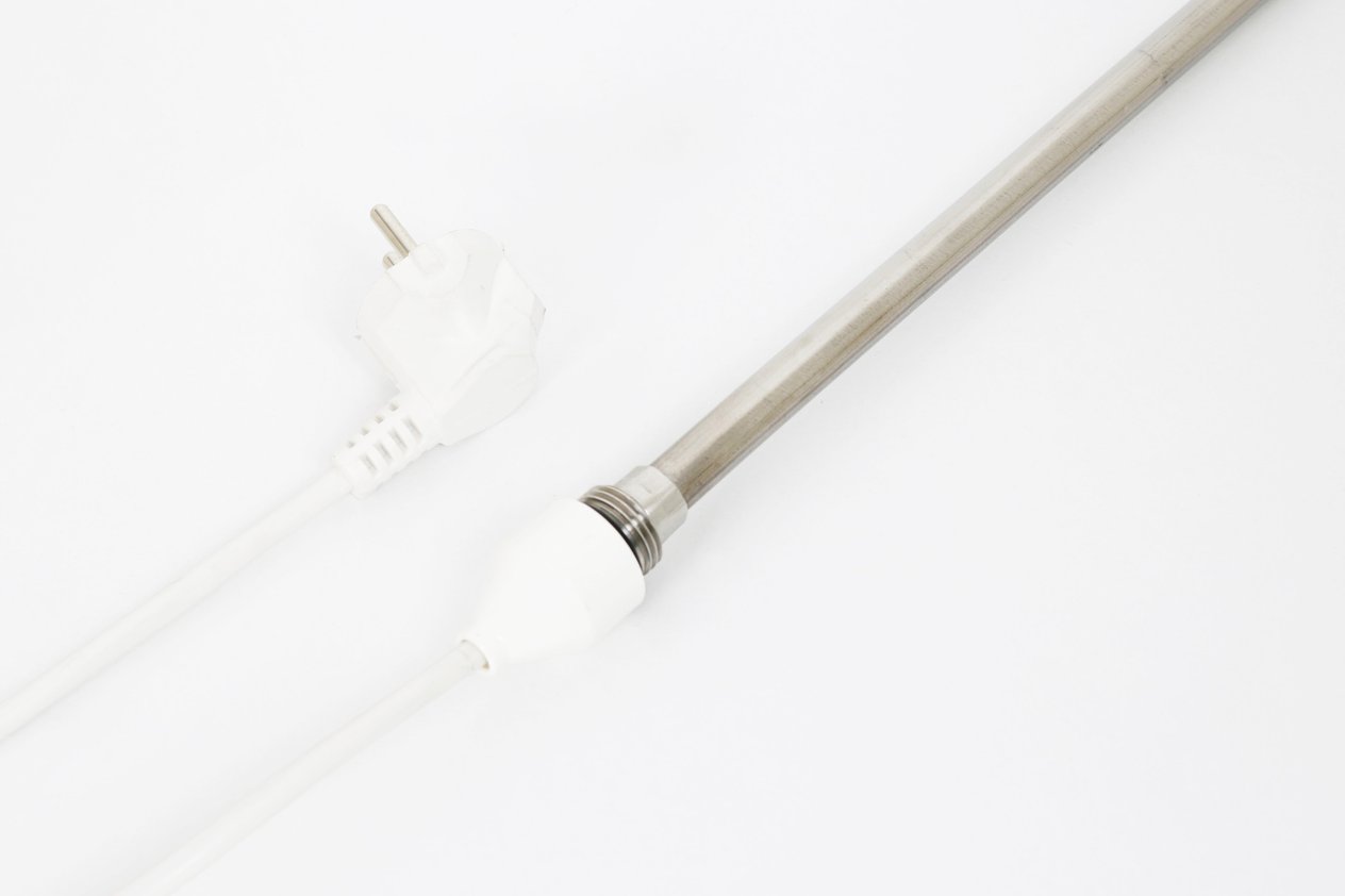 Havlupan Isıtıcı Rezistans 150 W / 230 V / L: 330 mm, Beyaz Kapak, 110cm TTR Beyaz Kablolu, Fişli HP02 - Towel Radiator Heater Resistance 150 W / 230 V / L: 330 mm, White Cover, 110cm TTR White Cable, With Plug HP02