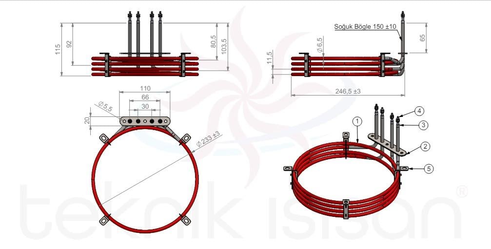 Konveksiyon 230V 4500W Fırın Isıtıcı Rezistansı R2084 