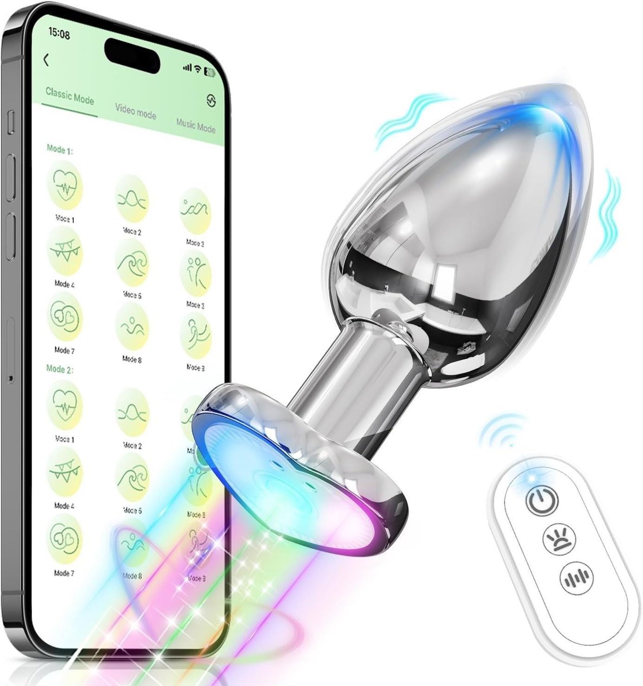 10 Mod Titreşim Led Işıklı Telefon Kontrollü Uzaktan Kumandalı 8,5 Cm Metal Anal Plug Tıkaç Vibratör
