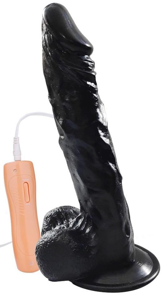 Belden Bağlamalı 24 Cm 10 Mod Titreşim Penis Oynar Başlıklı Siyah Dildo Yumuşak Doku Zenci Vibratör