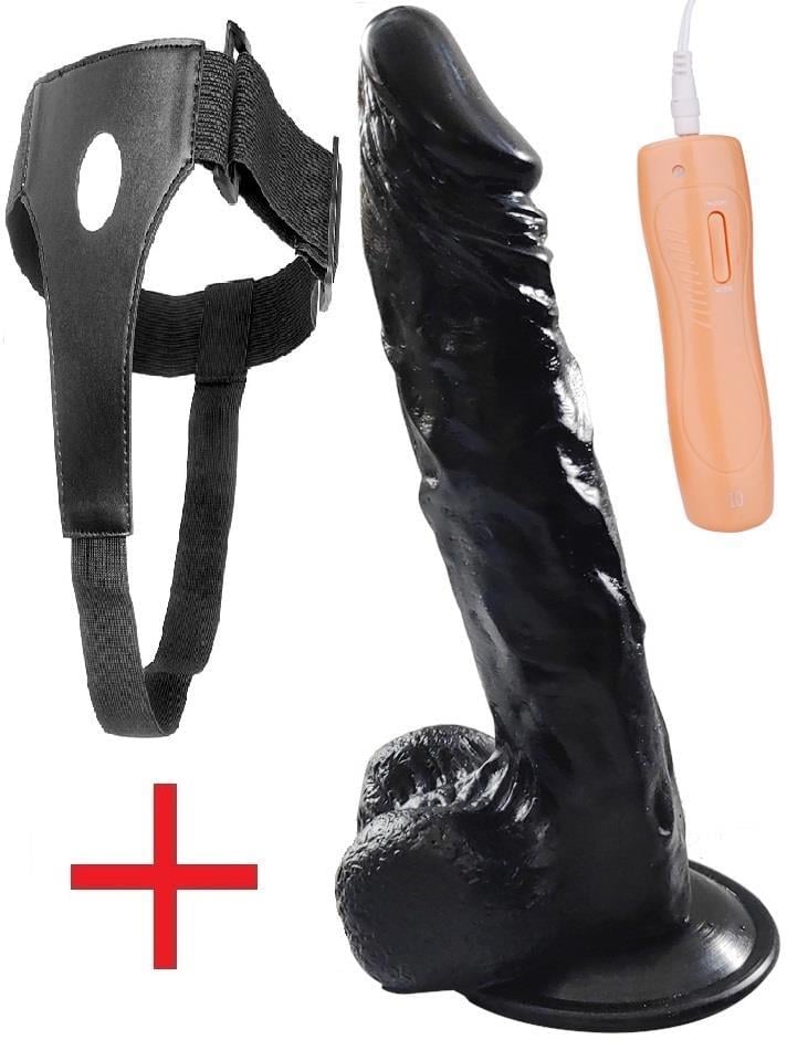 Belden Bağlamalı 24 Cm 10 Mod Titreşim Penis Oynar Başlıklı Siyah Dildo Yumuşak Doku Zenci Vibratör