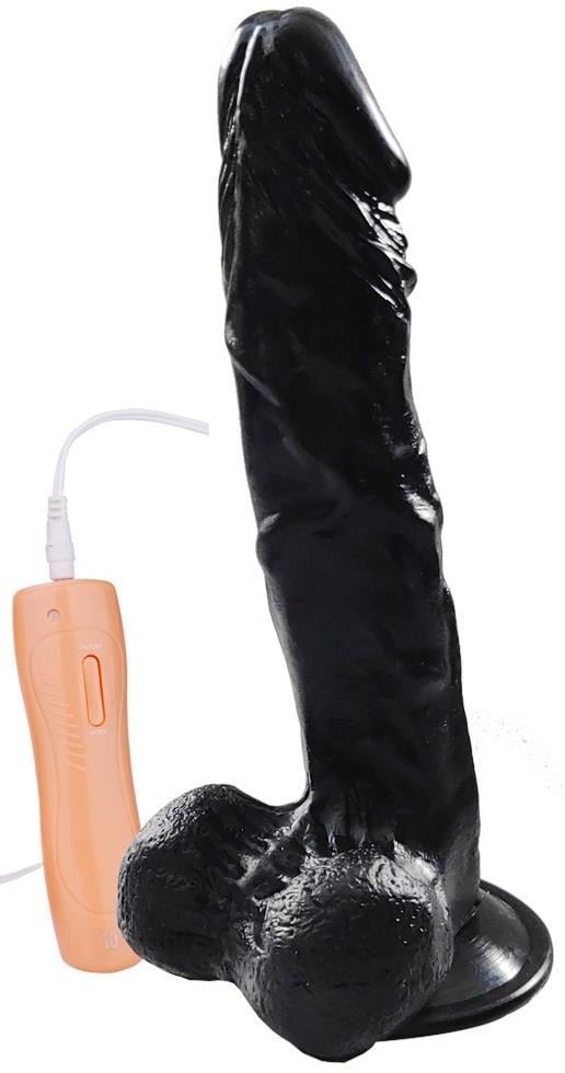 Belden Bağlamalı 24 Cm 10 Mod Titreşim Penis Oynar Başlıklı Siyah Dildo Yumuşak Doku Zenci Vibratör