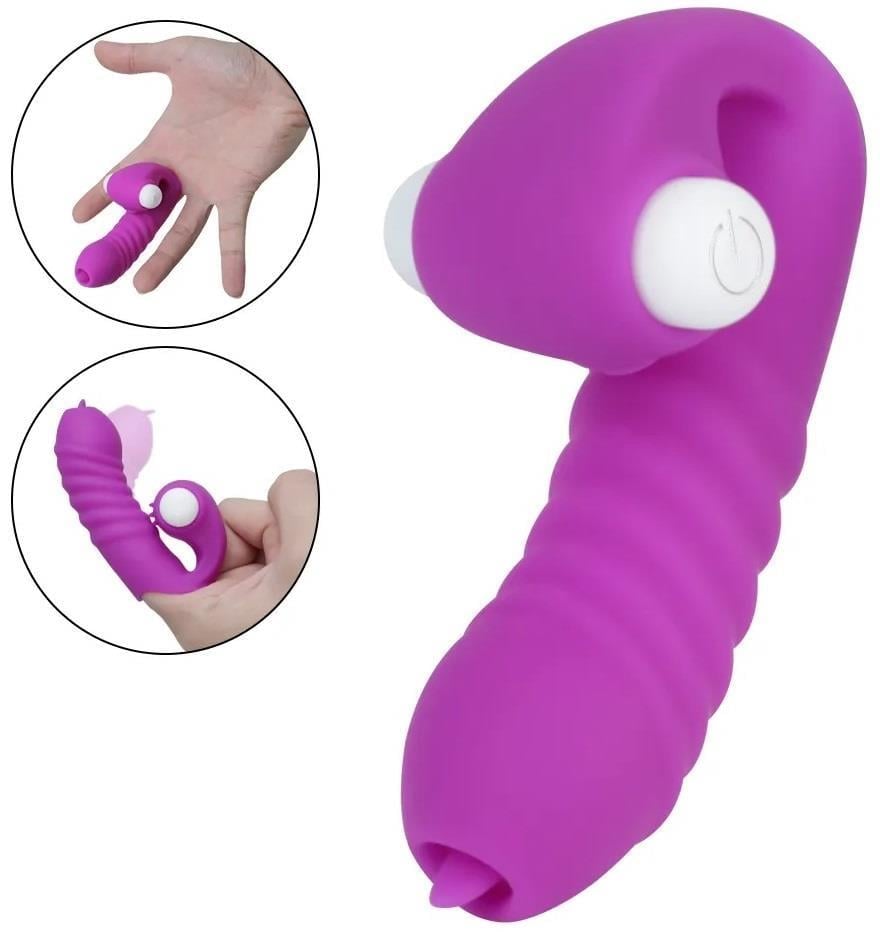 Klitoris Uyarıcılı Güçlü Titreşimli Orgazm Dil G Spot Soft Silikon Dokulu Parmak Vibratör