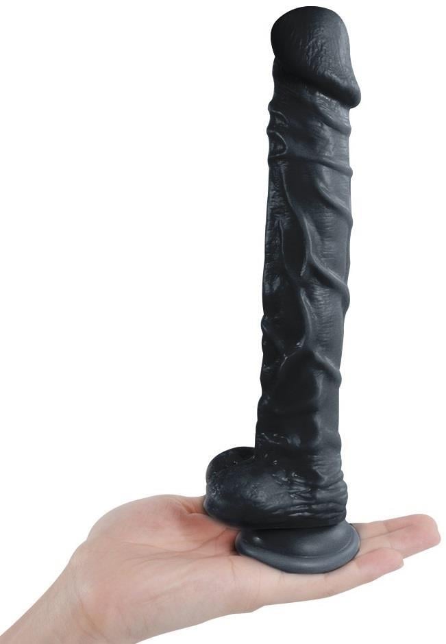 Ten Hissiyatında 24.5 Cm Gerçekçi Et Dokusunda Güçlü Vantuzlu Siyah Dildo Zenci Realistik Penis