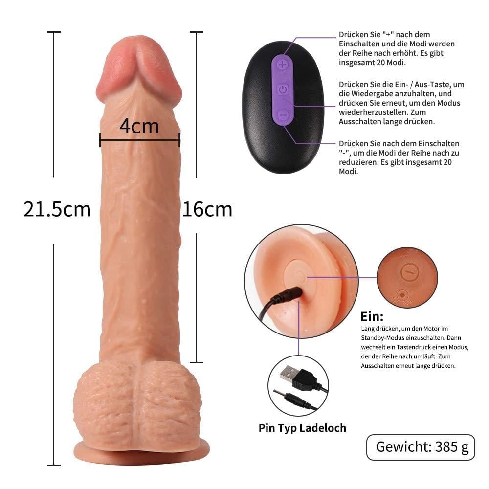 Ultra Soft Dokuda Usb Şarjlı 21.5 Cm 10 Farklı Titreşim Uzaktan Kumandalı Tam Realistik Vibratör