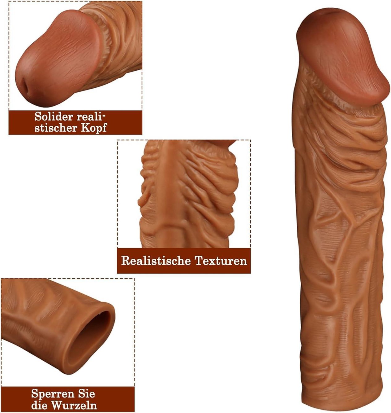 Uzatmalı Gerçekçi Et Dokusu 19.5 Cm Uzunluğunda 4 Cm Dolgulu Büyük Boy Melez Realistik Penis Kılıfı
