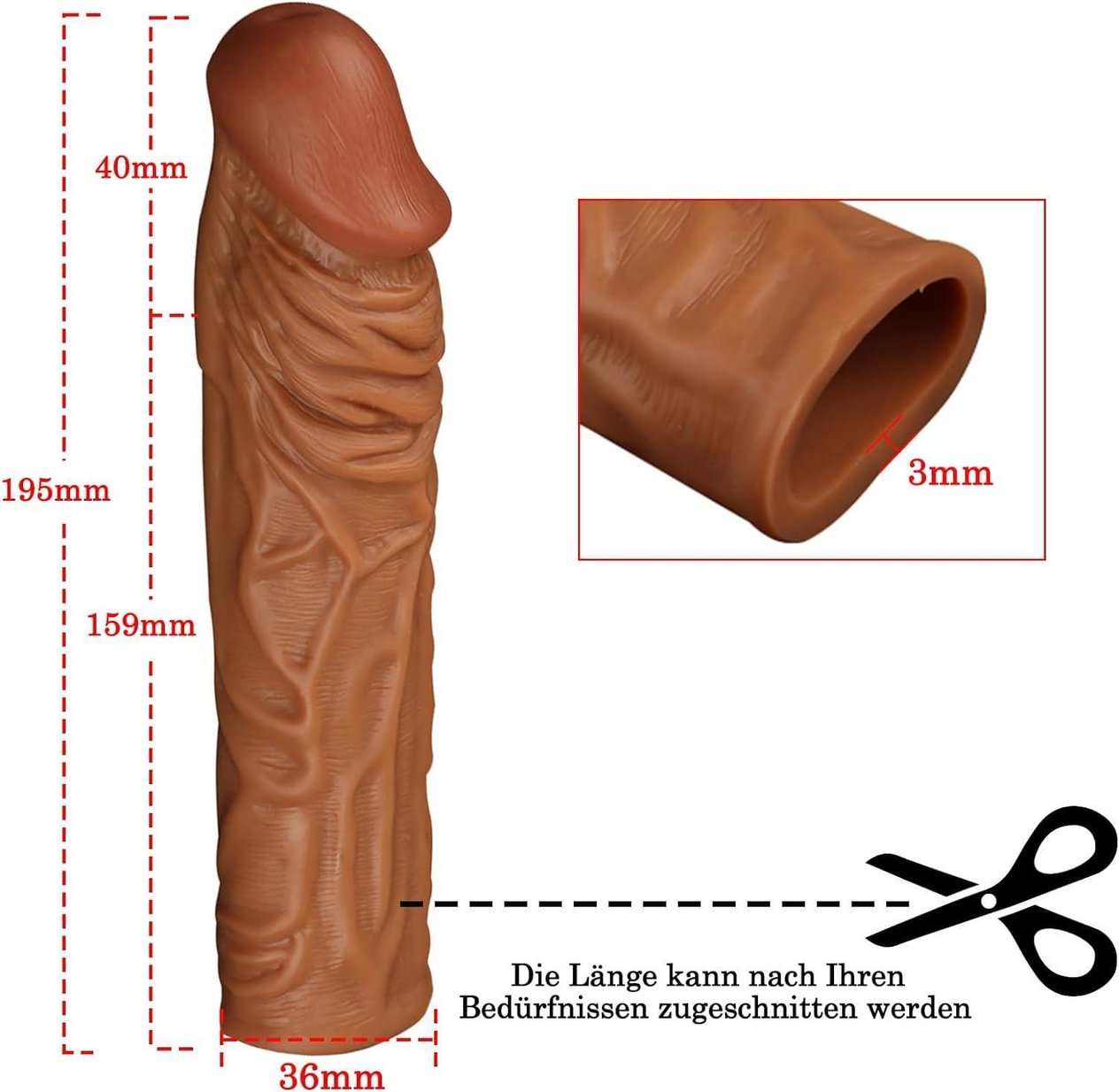 Uzatmalı Gerçekçi Et Dokusu 19.5 Cm Uzunluğunda 4 Cm Dolgulu Büyük Boy Melez Realistik Penis Kılıfı