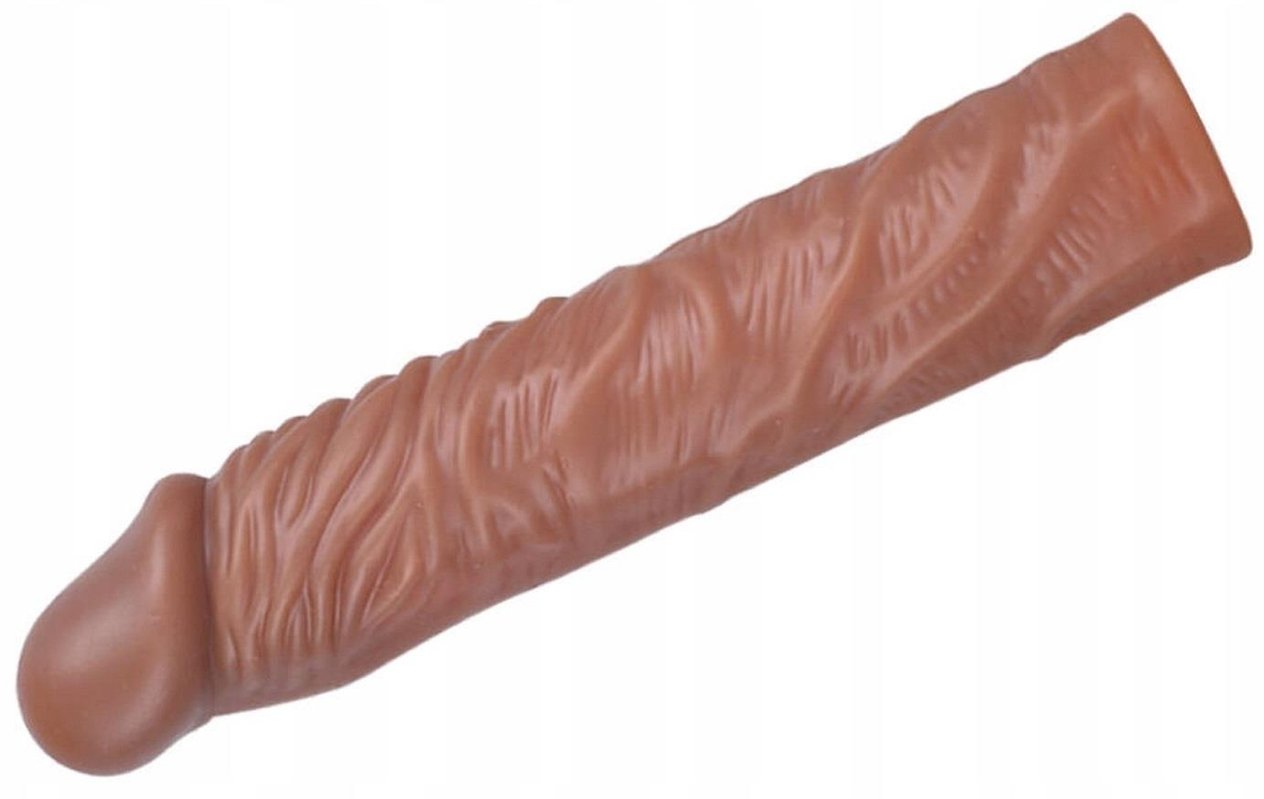 Uzatmalı Gerçekçi Et Dokusu 19.5 Cm Uzunluğunda 4 Cm Dolgulu Büyük Boy Melez Realistik Penis Kılıfı