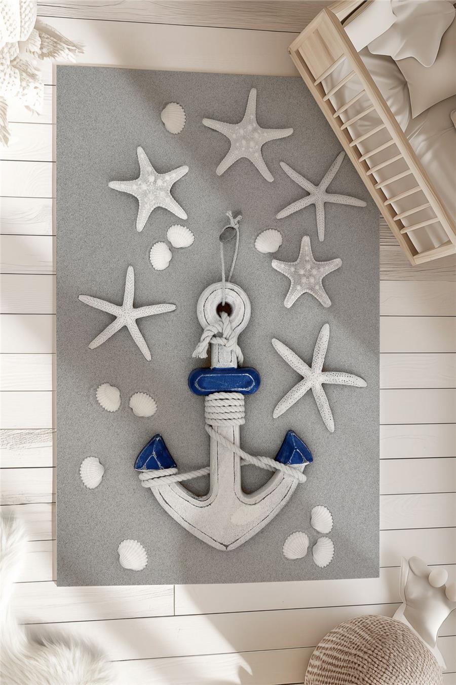 Deniz Yıldızı Çapa Desenli Çocuk Ve Bebek Odası Dekoratif Halı Tlh-090