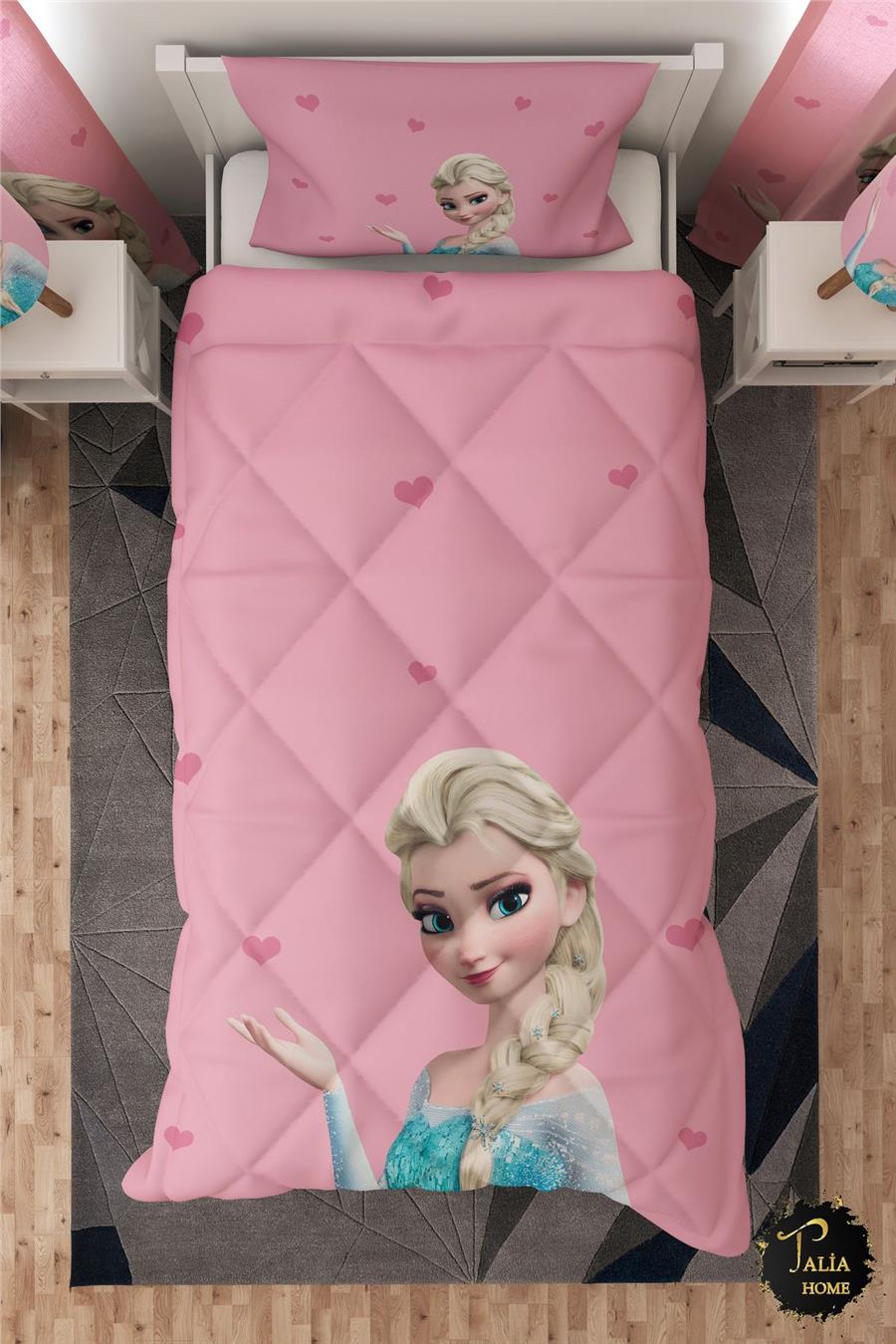 Elsa Desenli Elsalı Tek Kişilik Çocuk Yorganı Uyku Seti