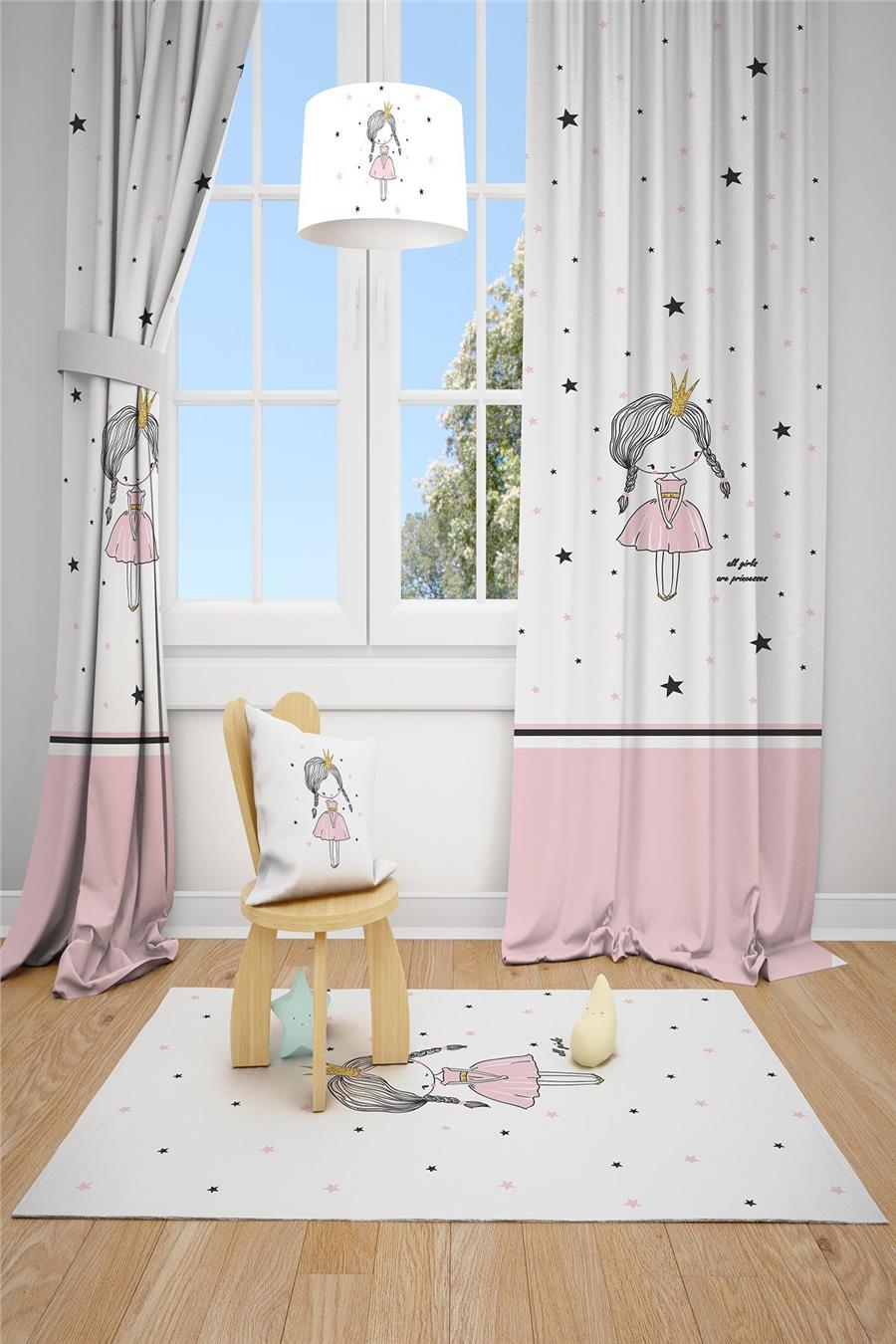 Girl's and Baby's Room Princess Background Curtain with 2 Wings Tla-146