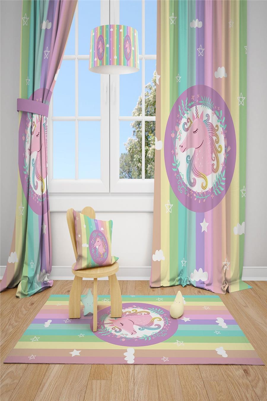 Purple Colored Children's and Baby's Room Background Curtain with 2 Wings Tla-121
