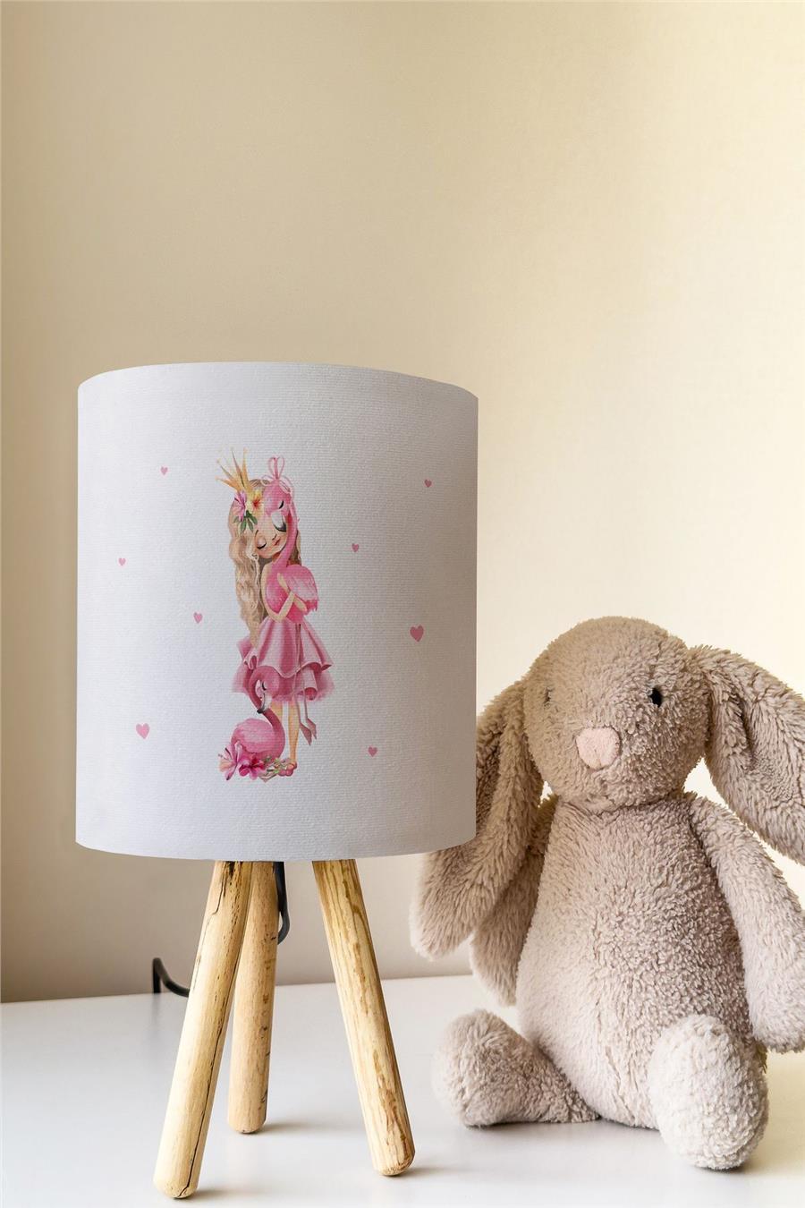 Prenses Ve Flamingo Desenli Çocuk Odası Abajur Masa Lambası Tlab-230