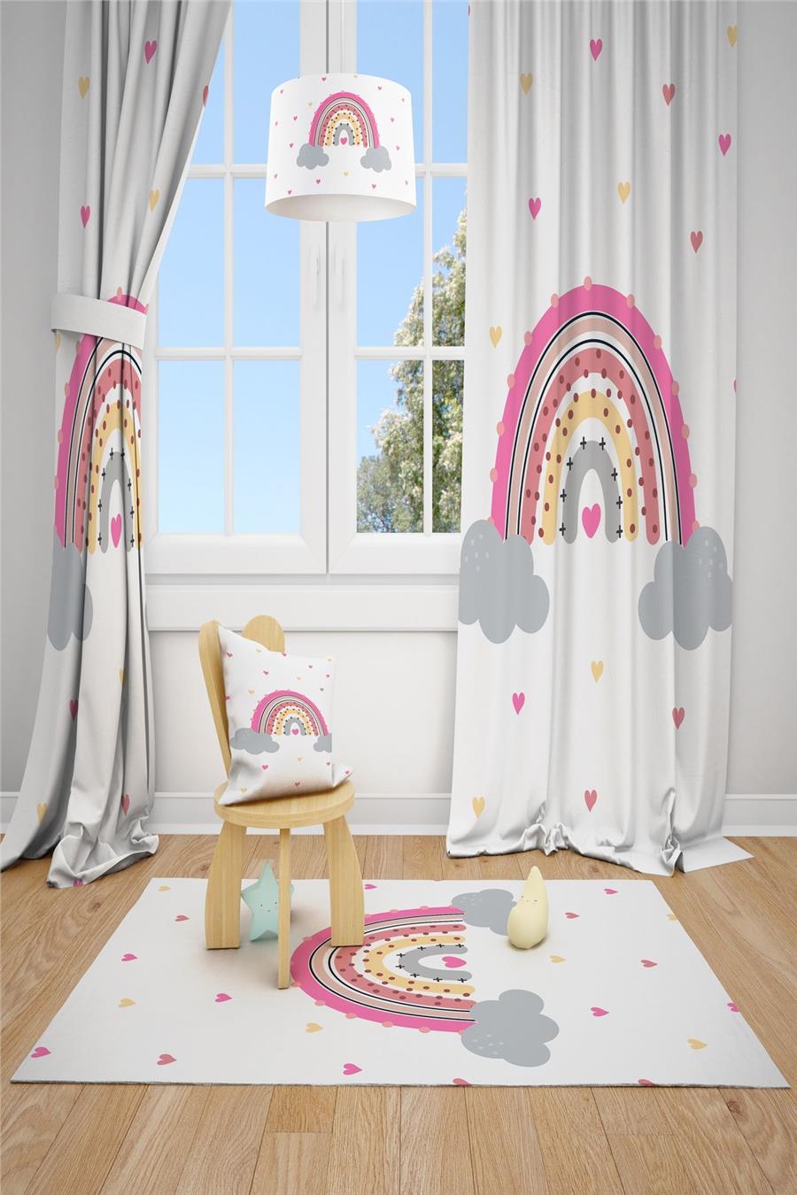 Renkli Desen Çocuk Odası Bebek Odası Fon Perde 2 Kanat Tla-025