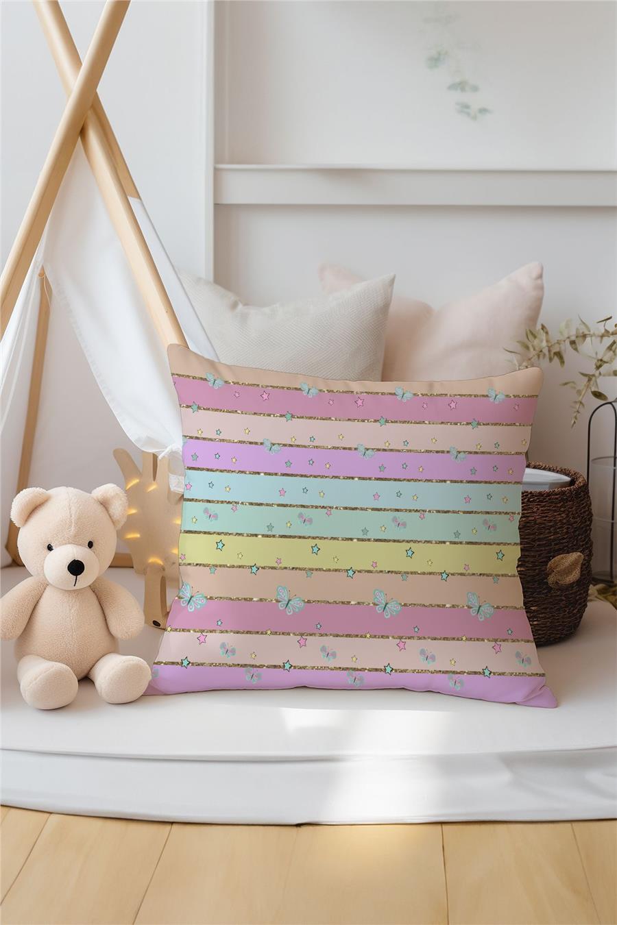 Colorful Stripe Patterned Children's and Baby's Room 3-Piece Throw Pillow Case Tlakr-292