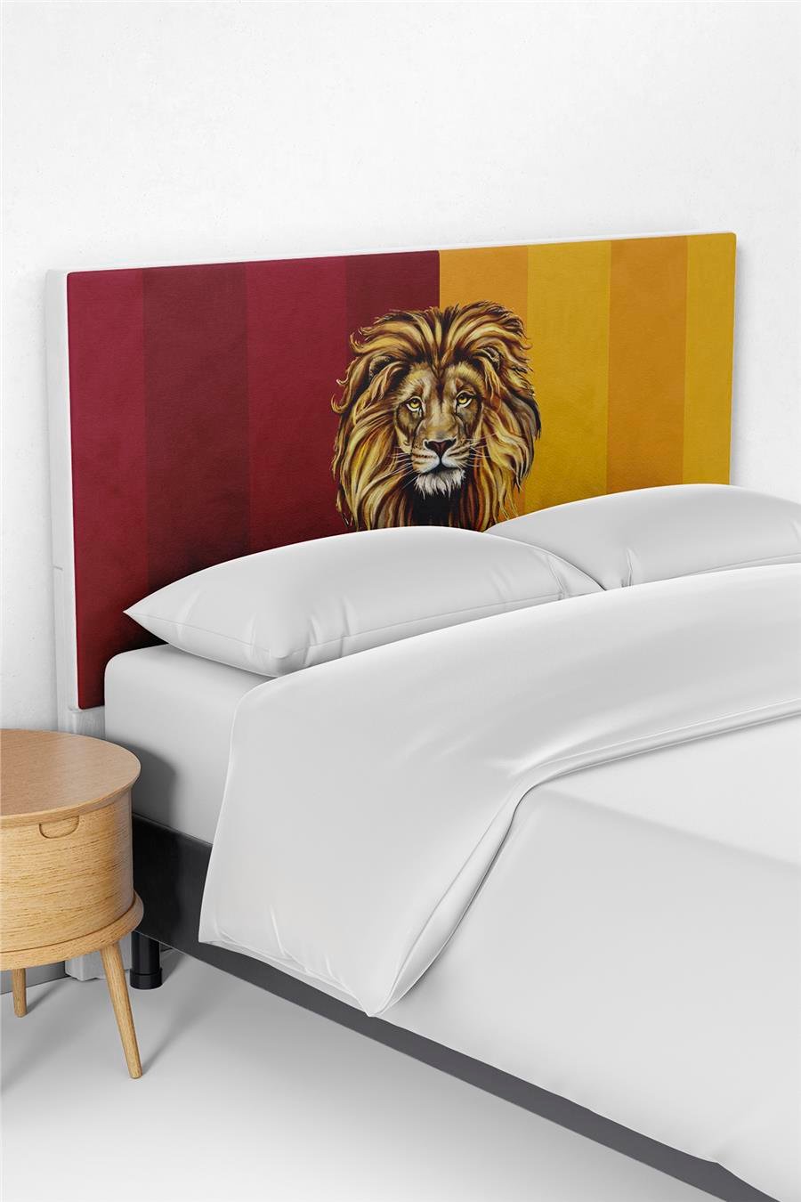 Sarı Kırmızı Aslan Desenli Yatak Baza Başlık Kılıfı
