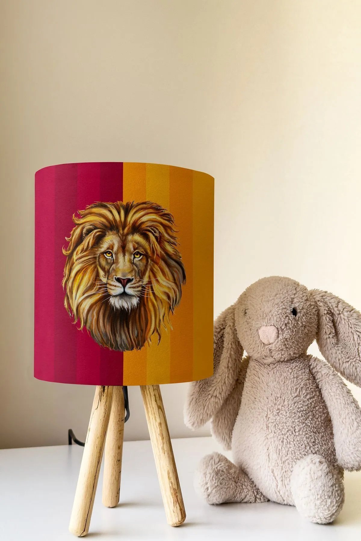 Yellow Red Lion Themed Children's Room Lampshade Table Lamp Tlab-318