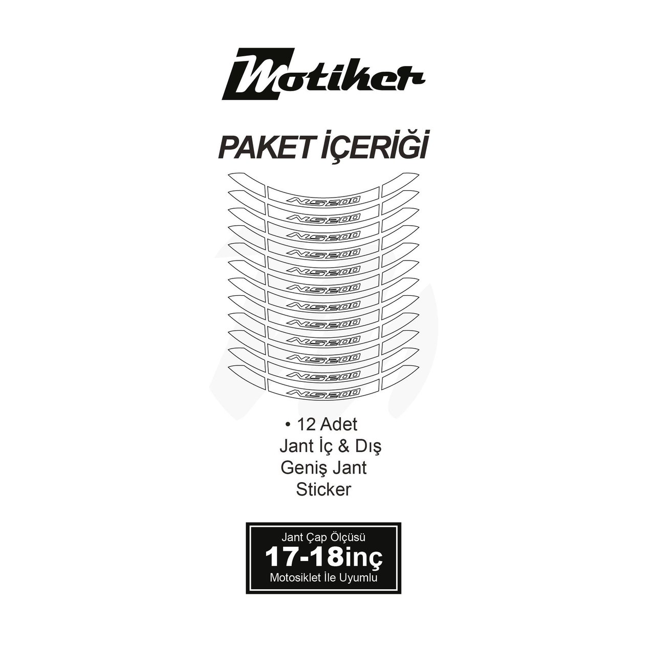 BAJAJ NS200 İÇ DIŞ JANT STİCKER ETİKET MODELİ BEYAZ