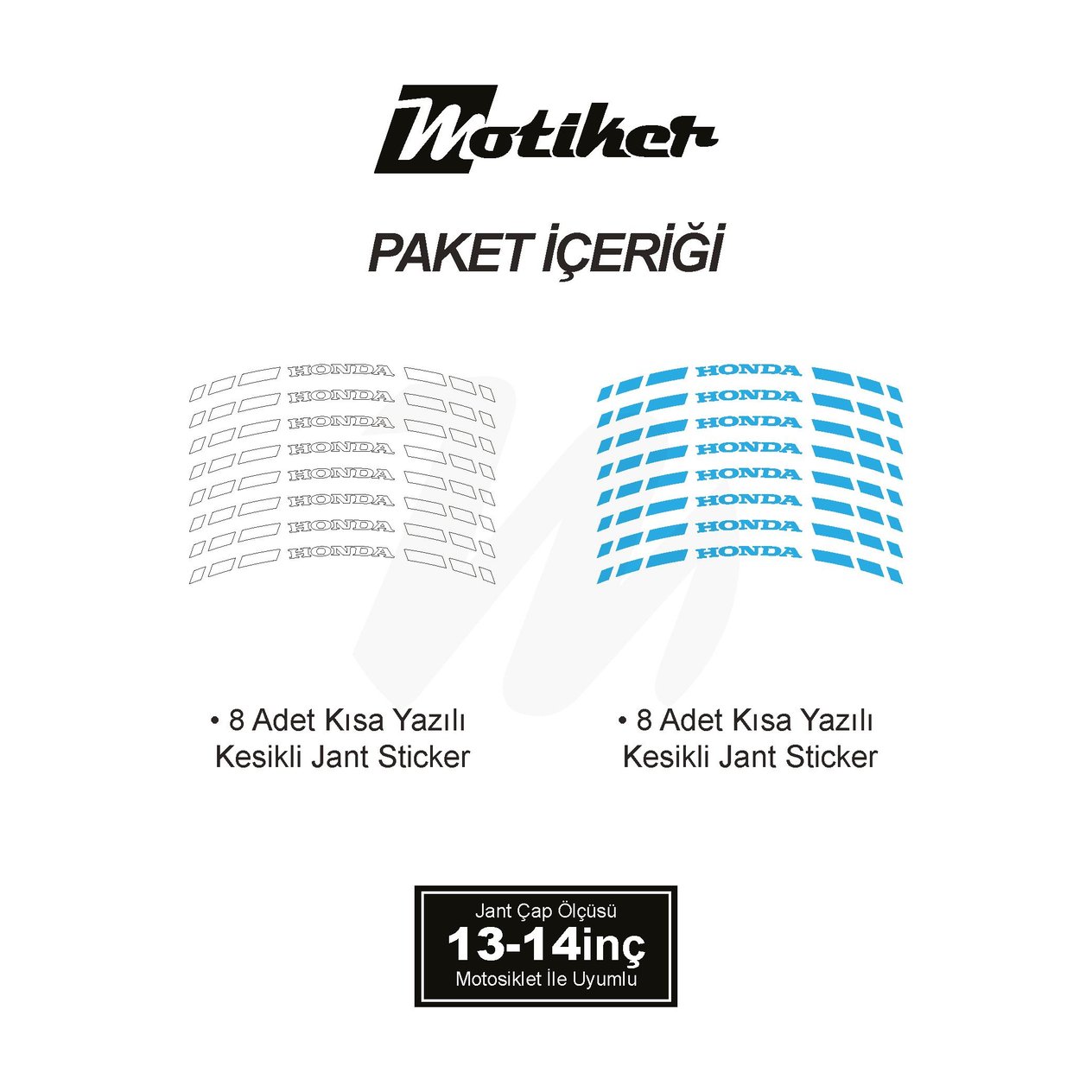 ÇİFT RENK HONDA YAZILI KISA KESİKLİ AÇIK MAVİ-BEYAZ SCOOTER JANT DIŞ ŞERİT STICKER