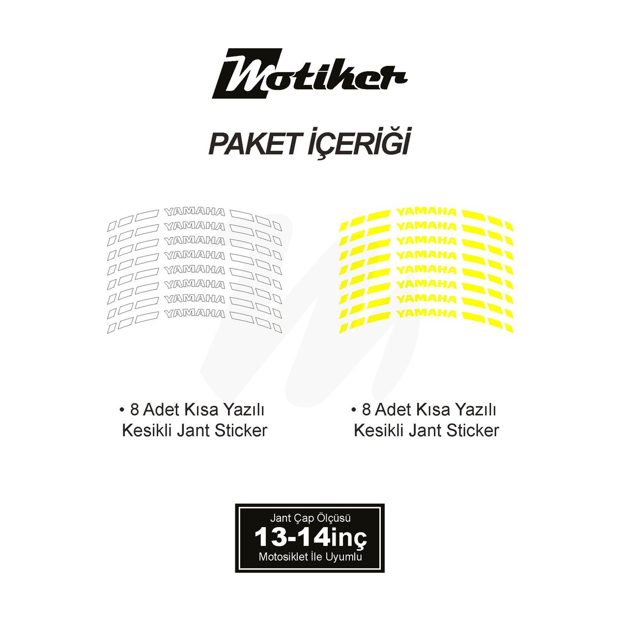 ÇİFT RENK YAMAHA YAZILI KISA KESİKLİ SARI-BEYAZ SCOOTER JANT DIŞ ŞERİT STICKER
