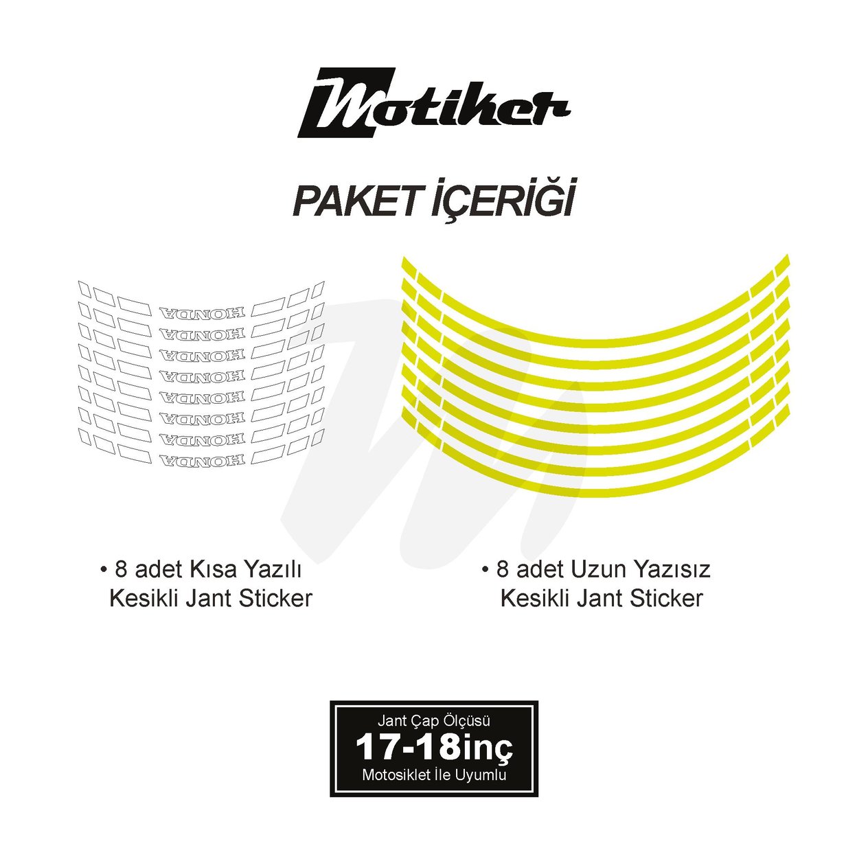 HONDA YAZILI UZUN KISA KESİKLİ ÇİFT RENK 16'LI JANT STICKER ETİKET MODELİ NEON SARI