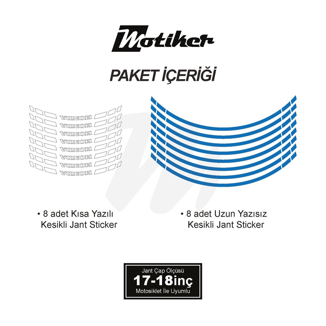 HONDA YAZILI UZUN KISA KESİKLİ ÇİFT RENK 16'LI JANT STICKER ETİKET MODELİ MAVİ