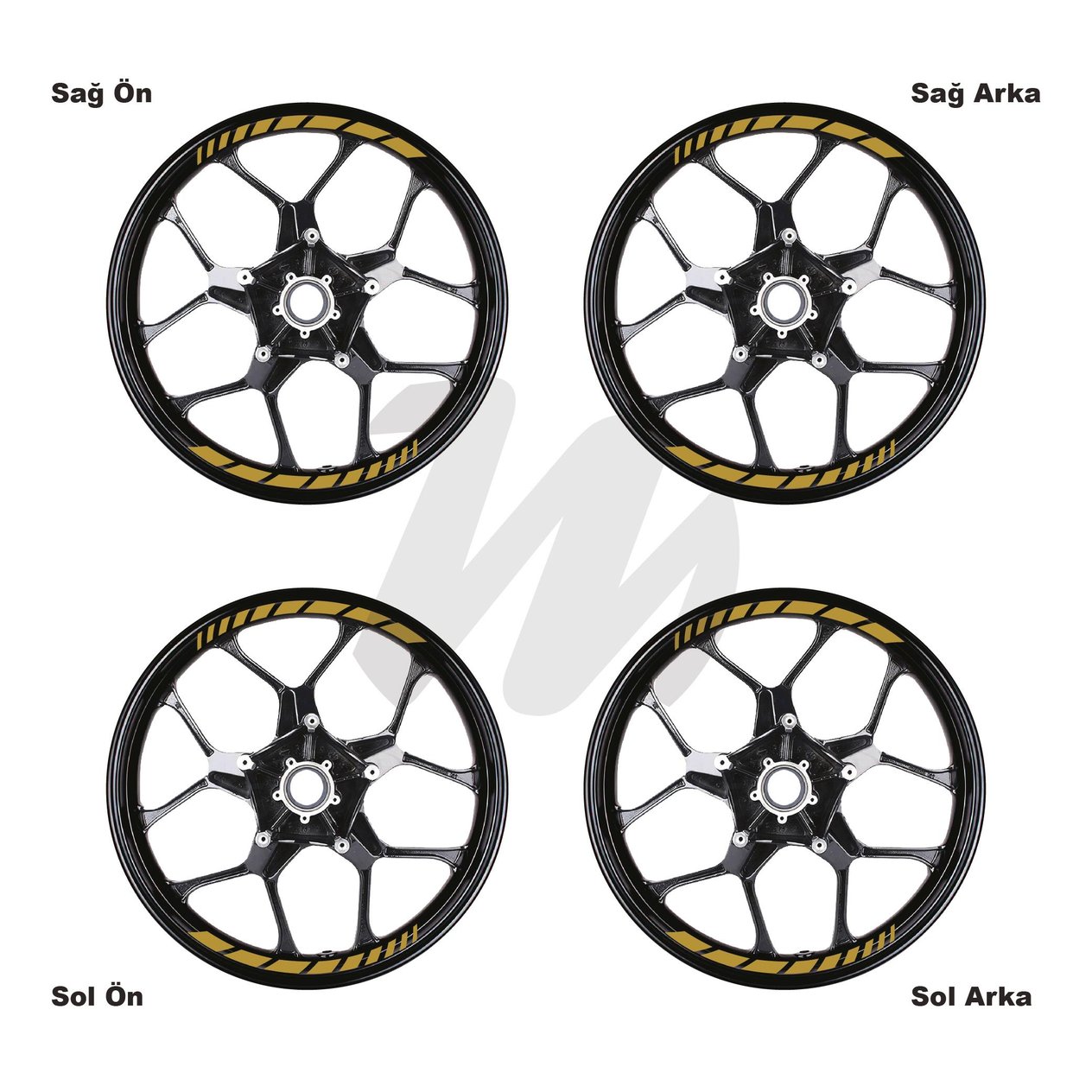Motosiklet Jant İç Sticker Metalik Gold Kesikli Şerit Etiket Modeli