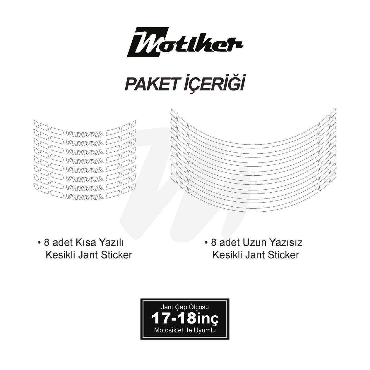 YAMAHA YAZILI UZUN KISA KESİKLİ ÇİFT RENK 16'LI JANT STICKER ETİKET MODELİ BEYAZ