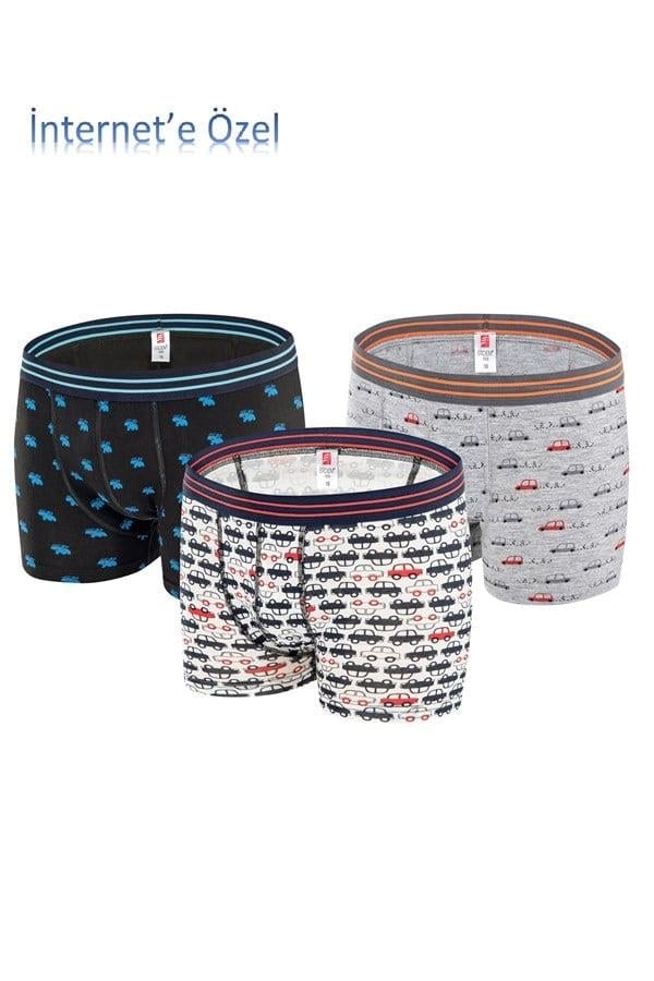 Erdem Siyah-Beyaz-Gri Likralı 3'lü Erkek Çocuk Boxer 3364