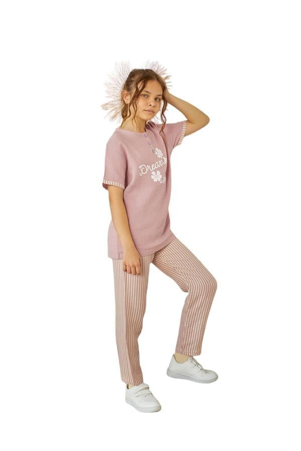 WeWeus Gül Kurusu Kız Çocuk Düğmeli Pijama Takımı 804