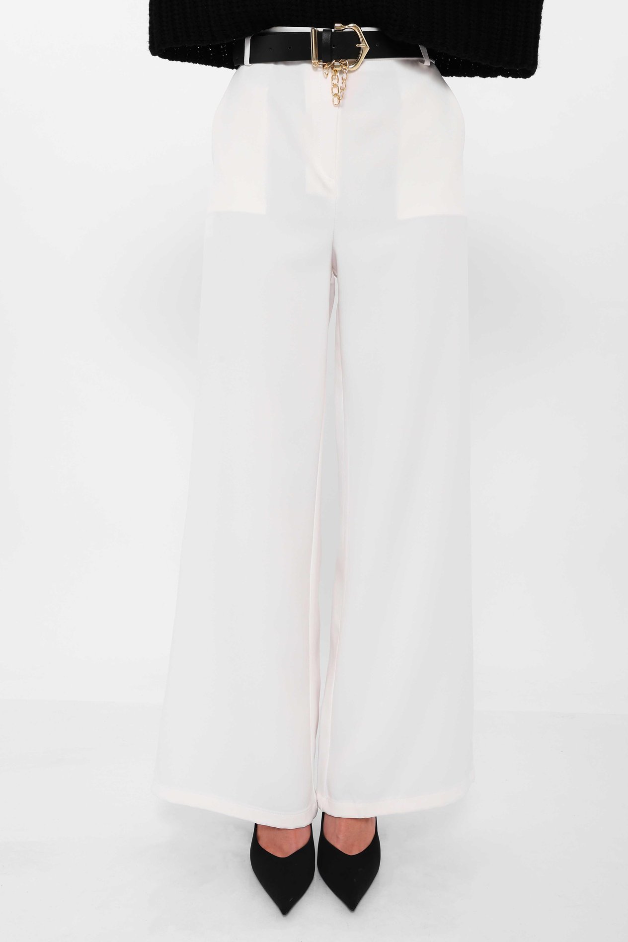 Belt Detailed Palazzo Trousers White