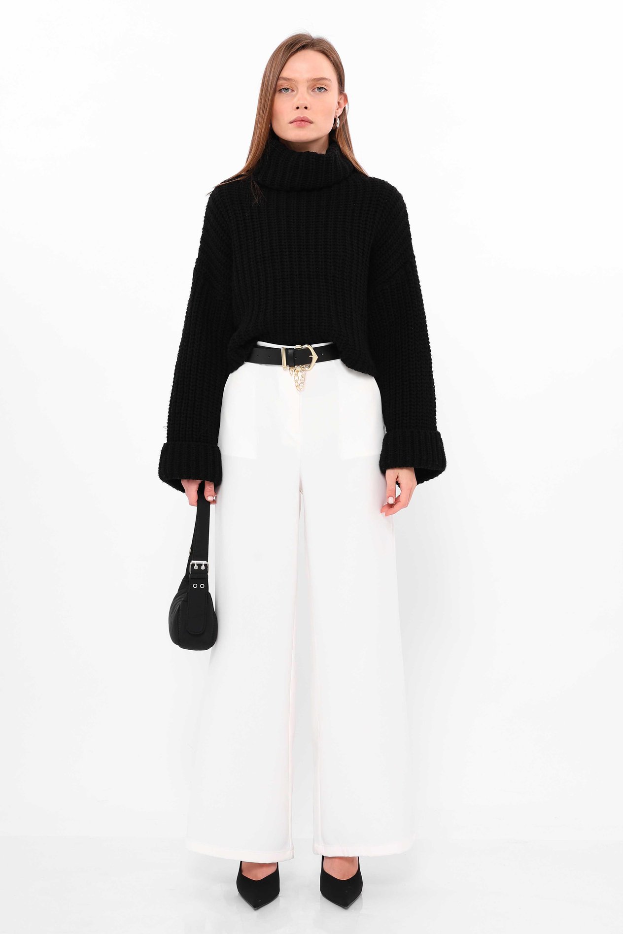 Belt Detailed Palazzo Trousers White
