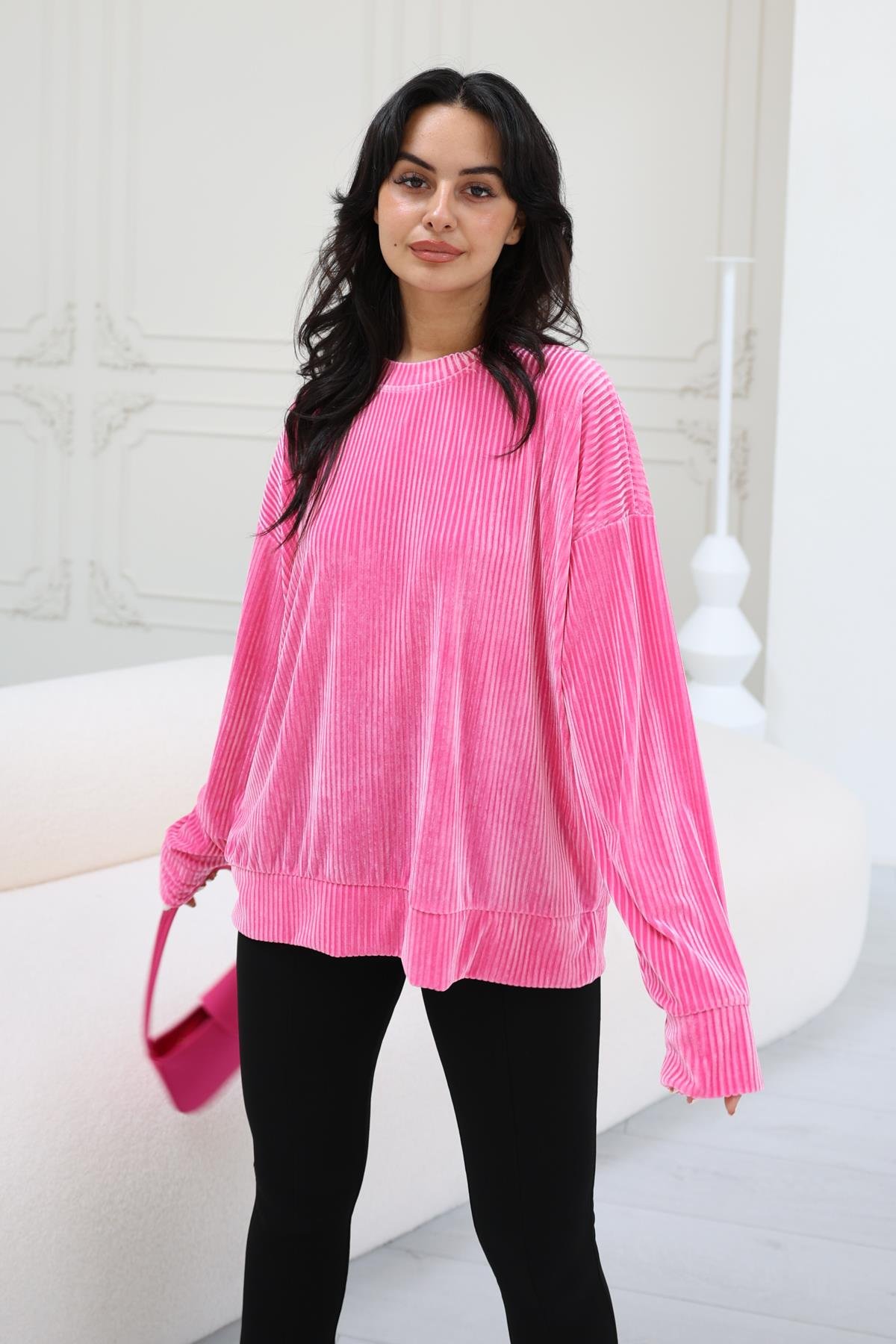 KALIN FİTİL KADİFE BLUZ - PEMBE