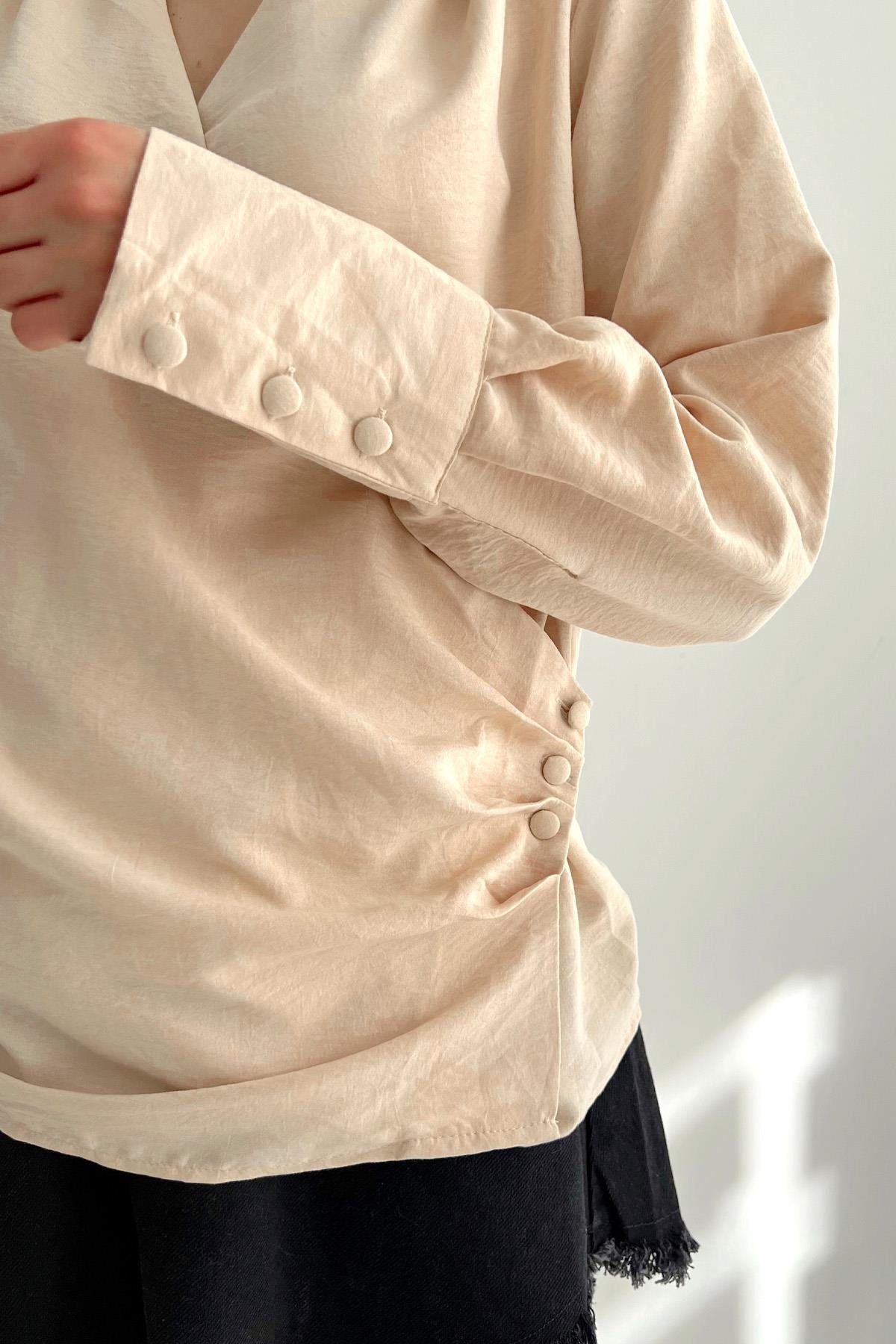 Cuff Detail Double-breasted Blouse Stone