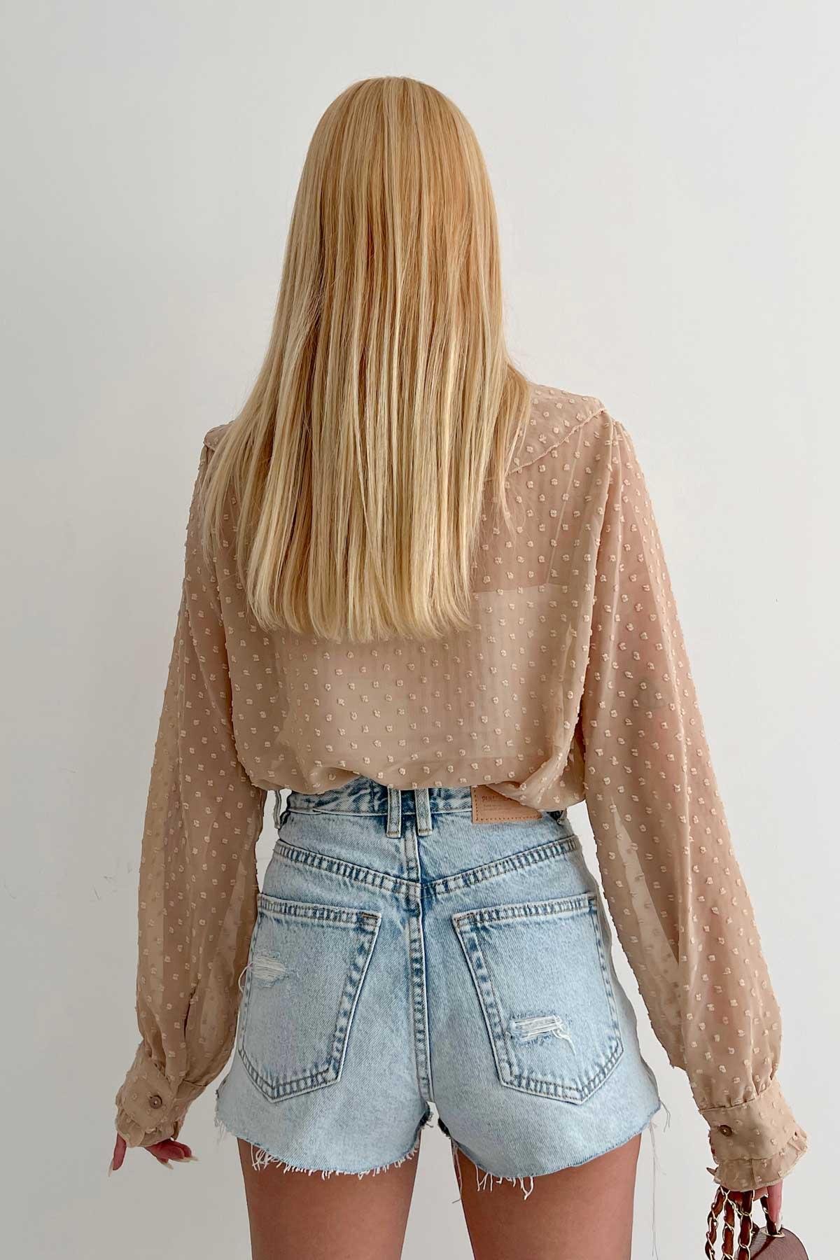 Chiffon Blouse with Collar Flywheel Detail Stone