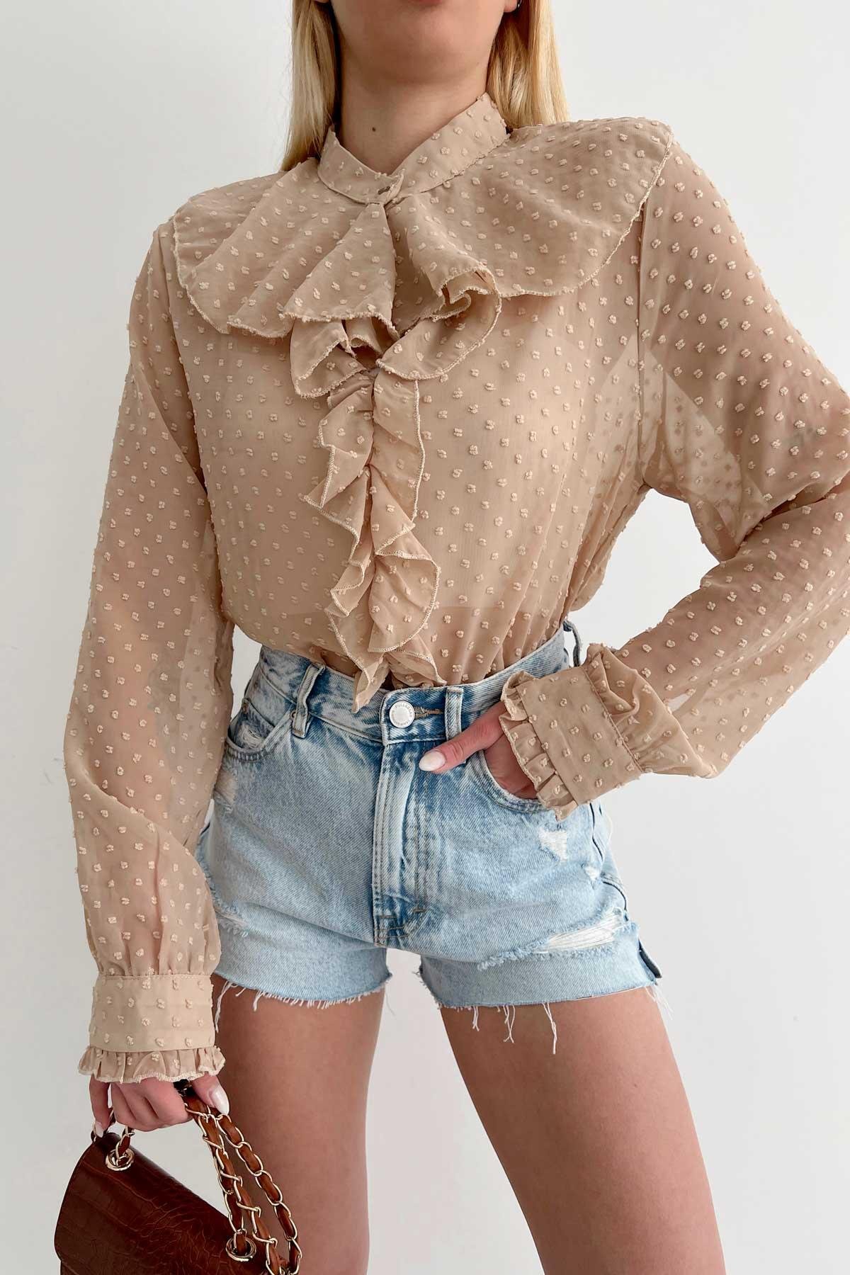 Chiffon Blouse with Collar Flywheel Detail Stone