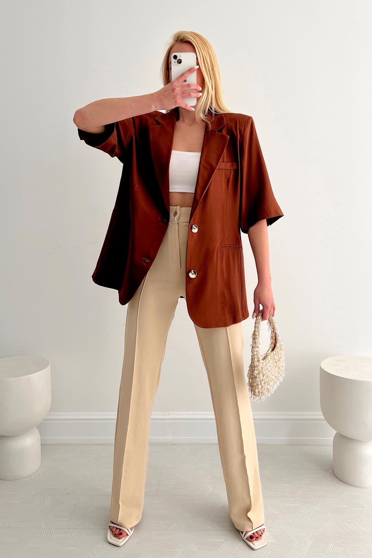 Short Sleeve Oversized Seasonal Jacket Brown