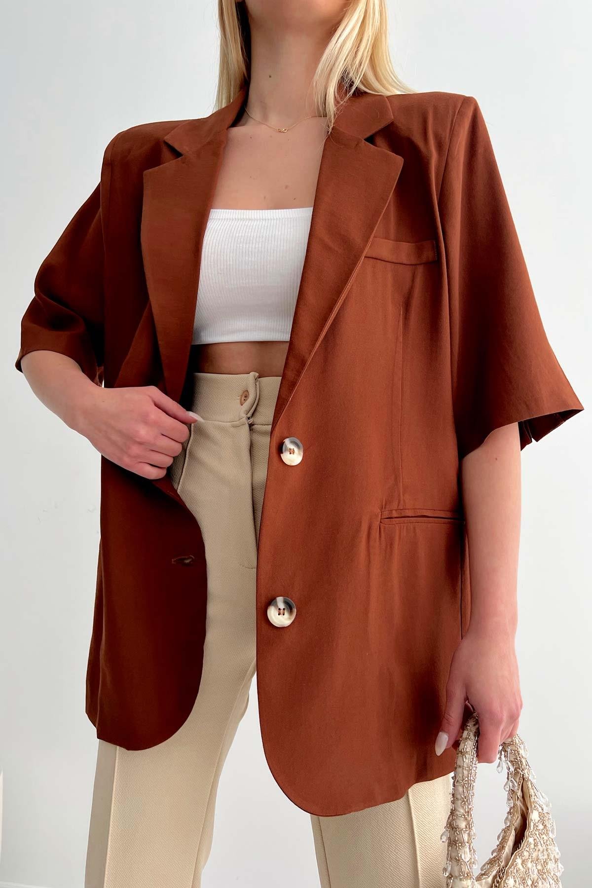 Short Sleeve Oversized Seasonal Jacket Brown