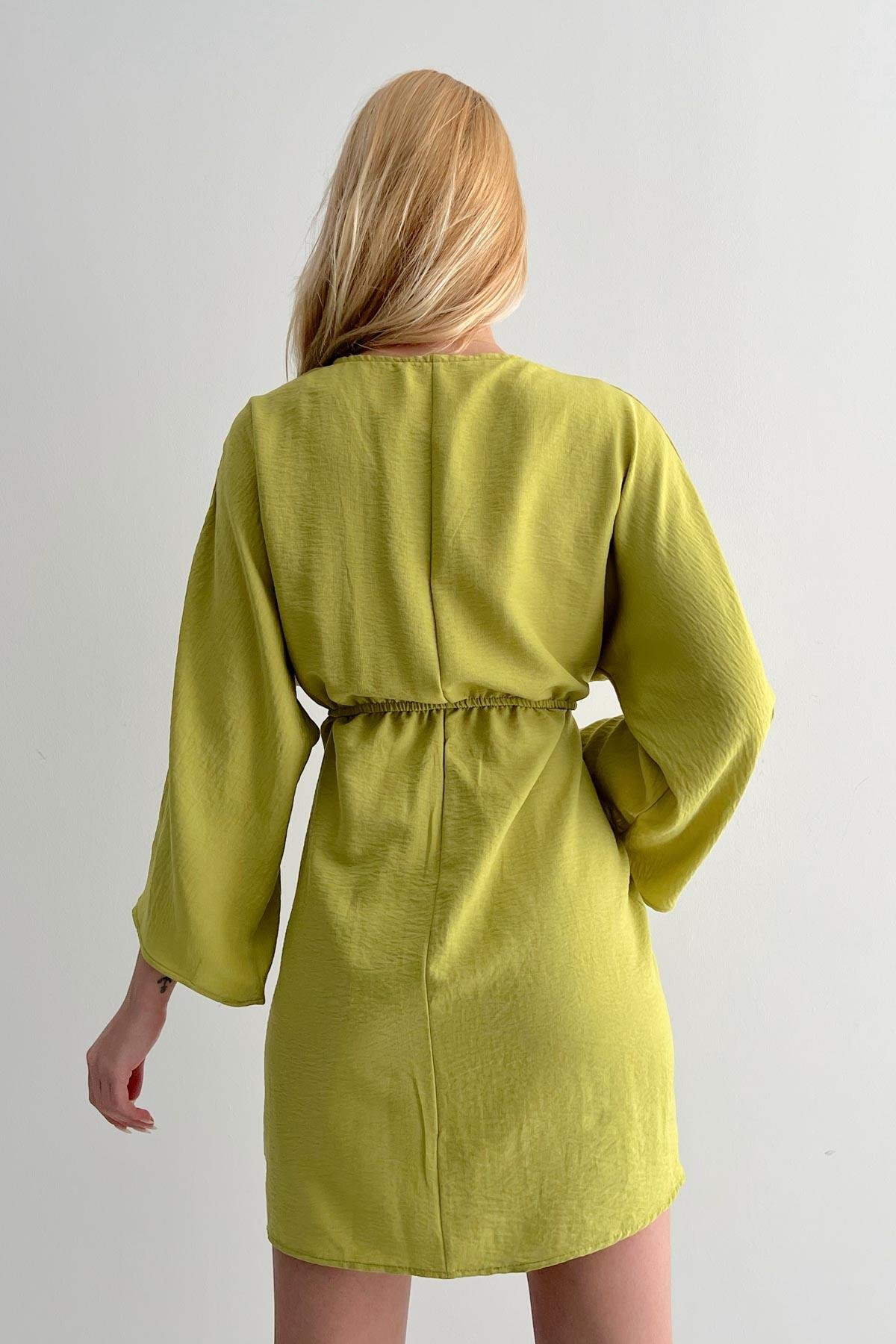 Double-breasted Dress with Front Ties Oil Green