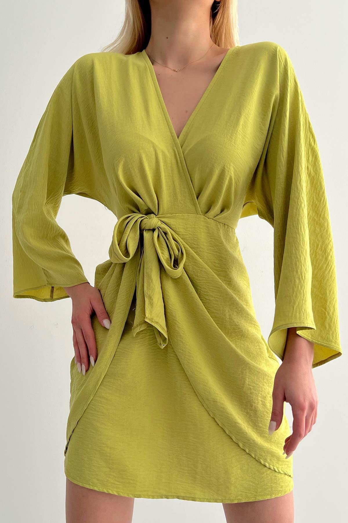 Double-breasted Dress with Front Ties Oil Green