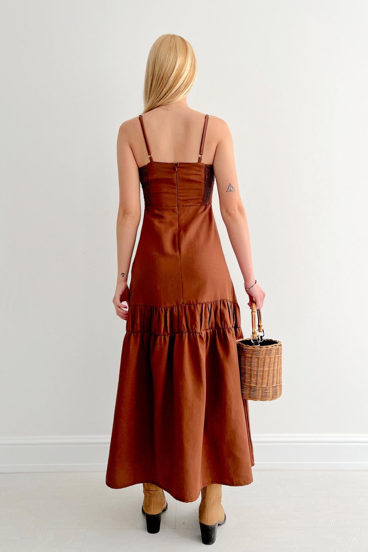 Shirred Front Dress Brown