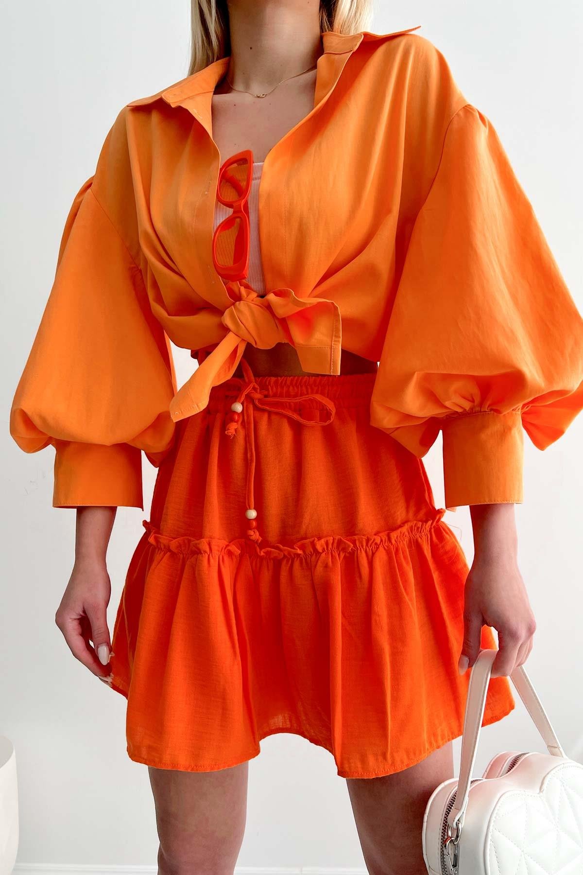 Bead Detail Linen Skirt Orange