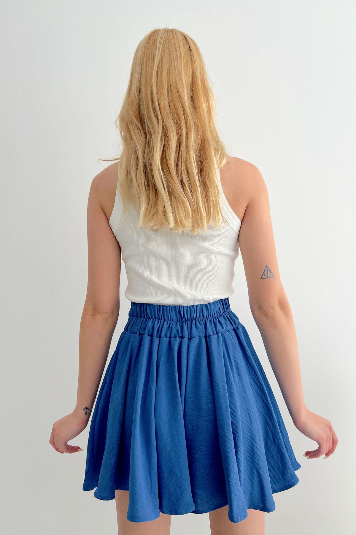 Corsage Pleated Shorts Skirt Indigo